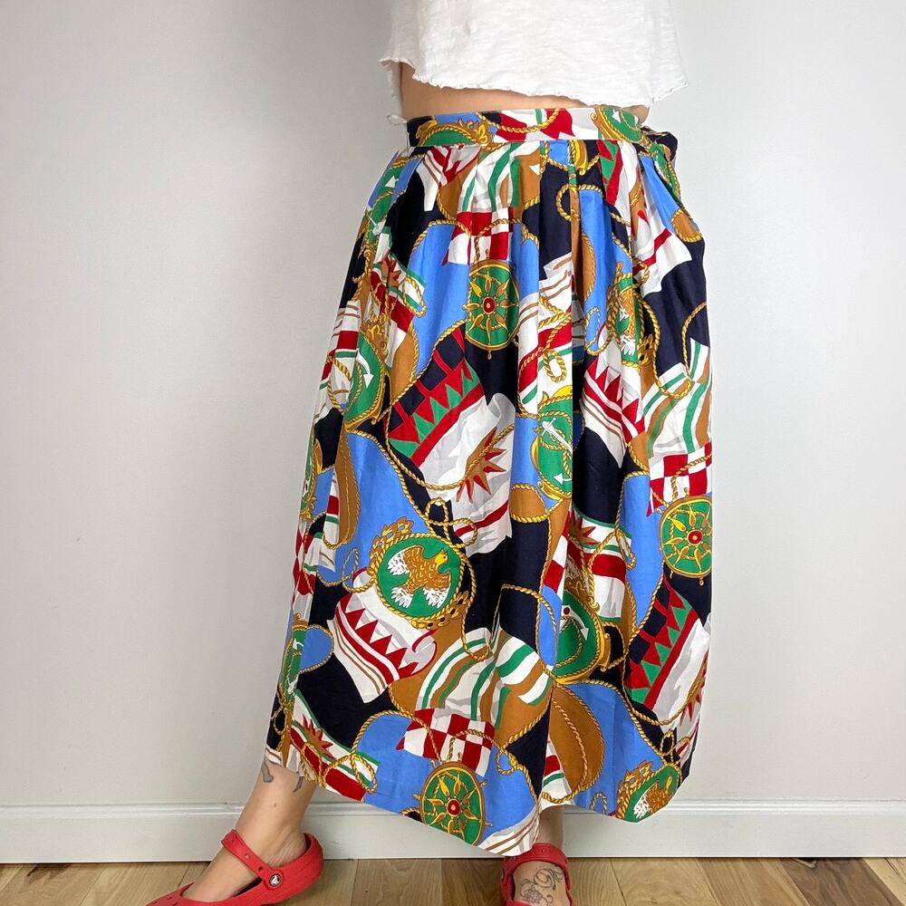 Herman geist vibrant nautical print midi skirt size 10